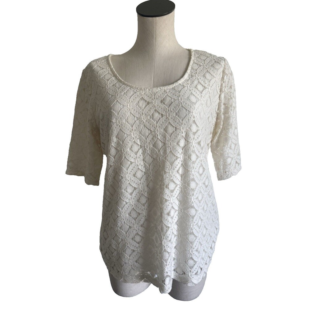 Banana Republic Off White Ivory Lace Top Scoop Neck Womens Size Large